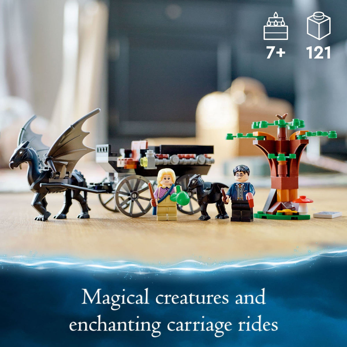 Adult Thestral pulls the carriage for dynamic, magical adventures.