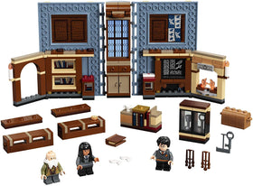 LEGO Harry Potter Hogwarts Moment Charms Class blackboard supports interactive spell practice during play.