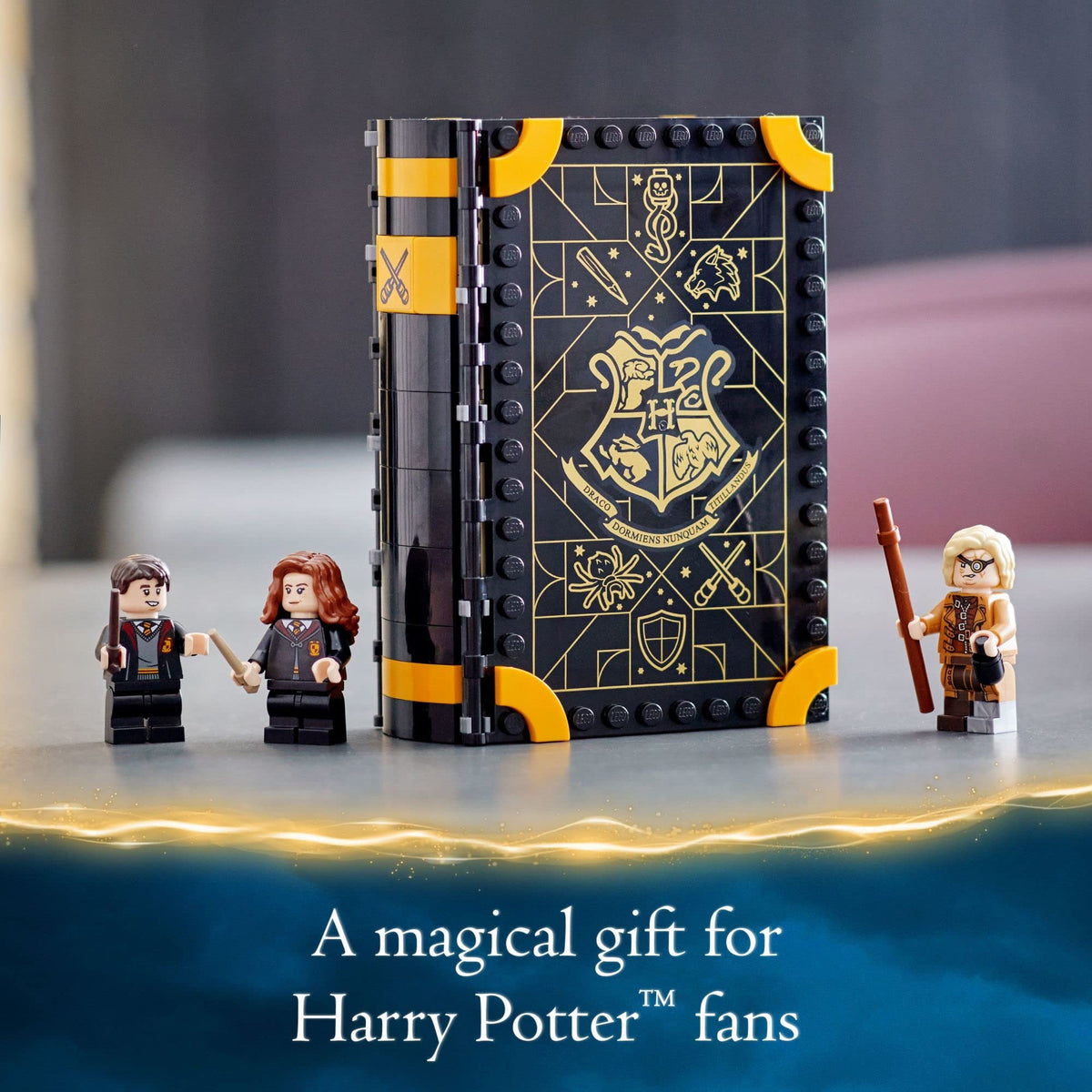 LEGO Hogwarts Moment Defence Class closed playbook packs away compactly for travel