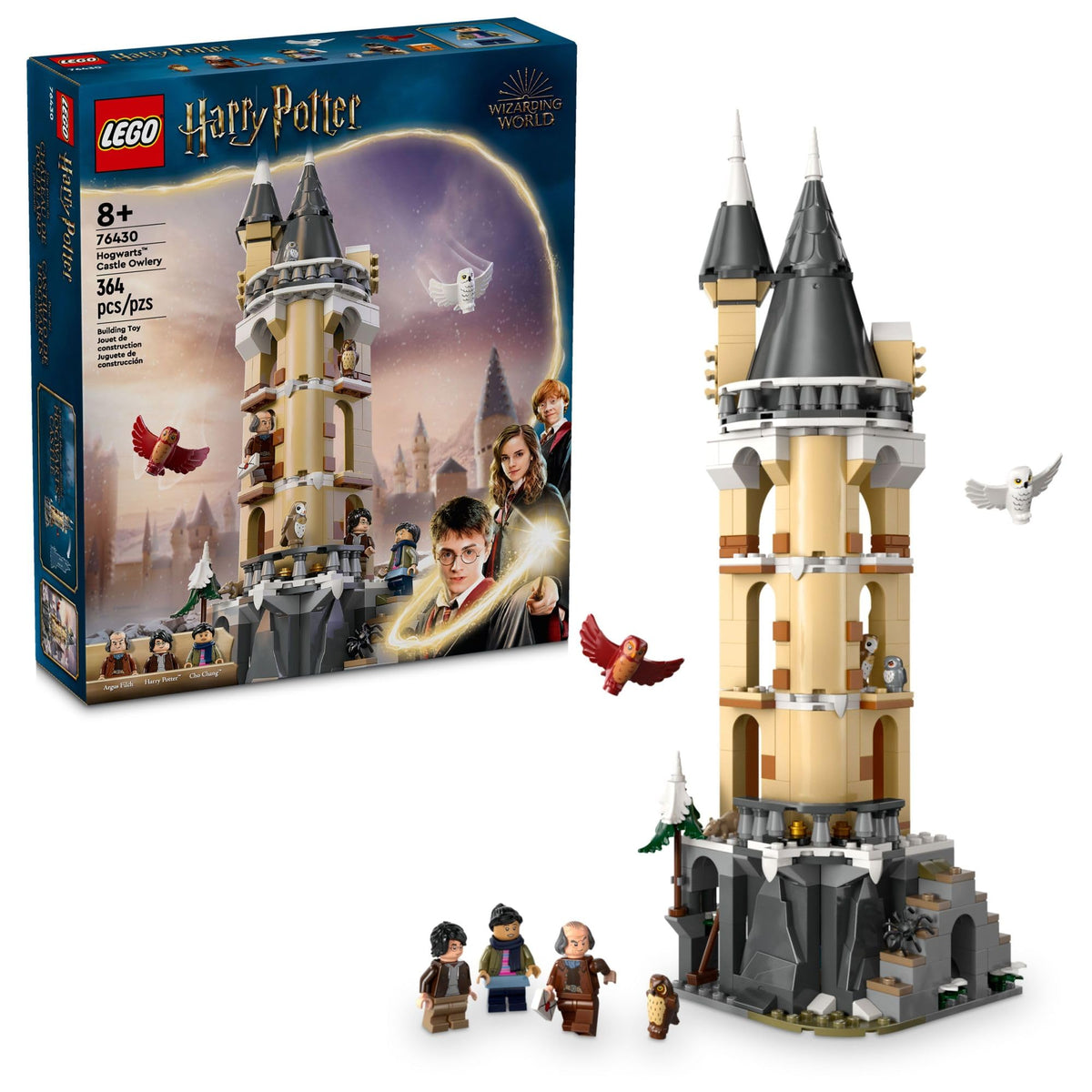 LEGO Harry Potter Hogwarts Owlery tower with perching owls for imaginative play