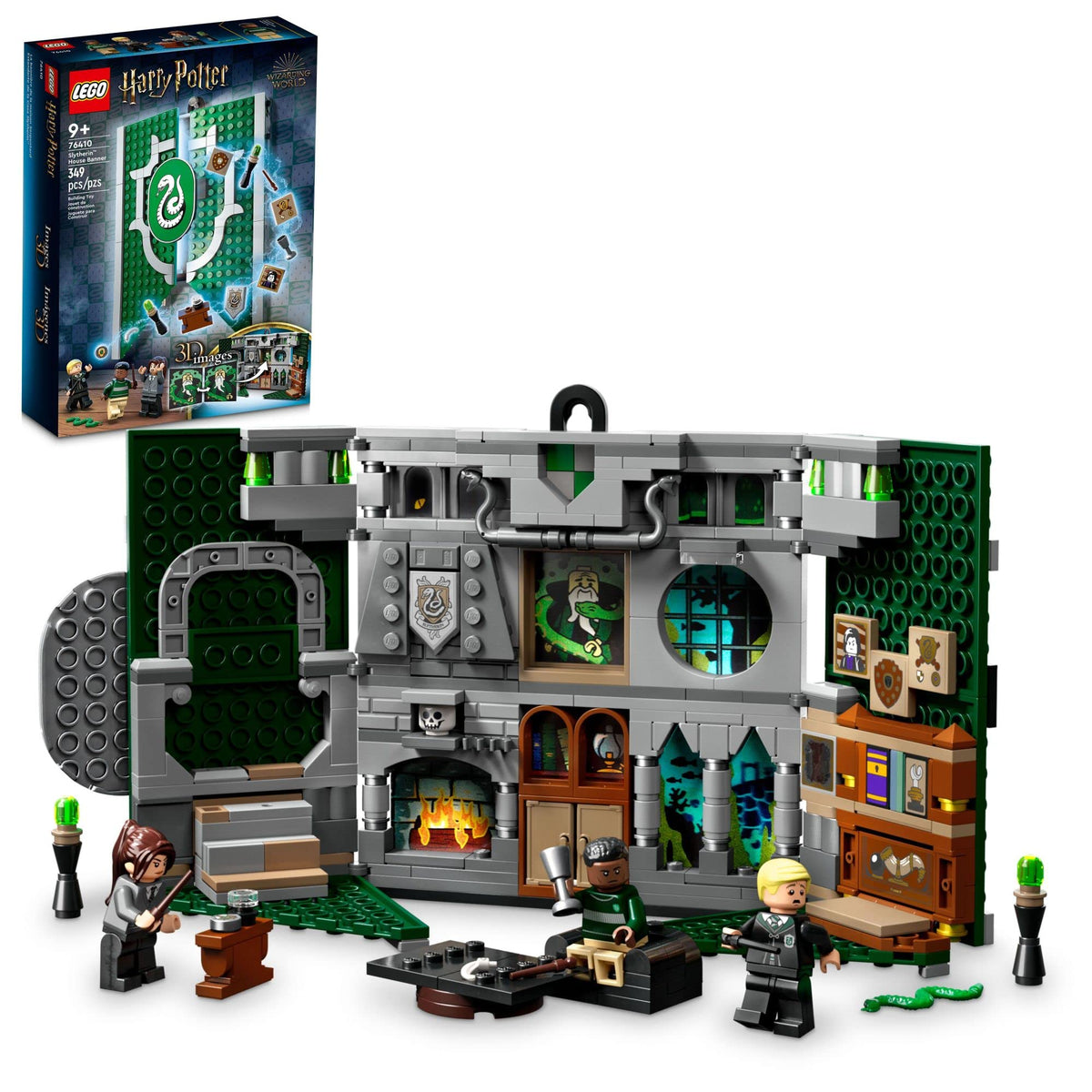 LEGO Harry Potter Slytherin banner front view showing crest and display-ready wall art
