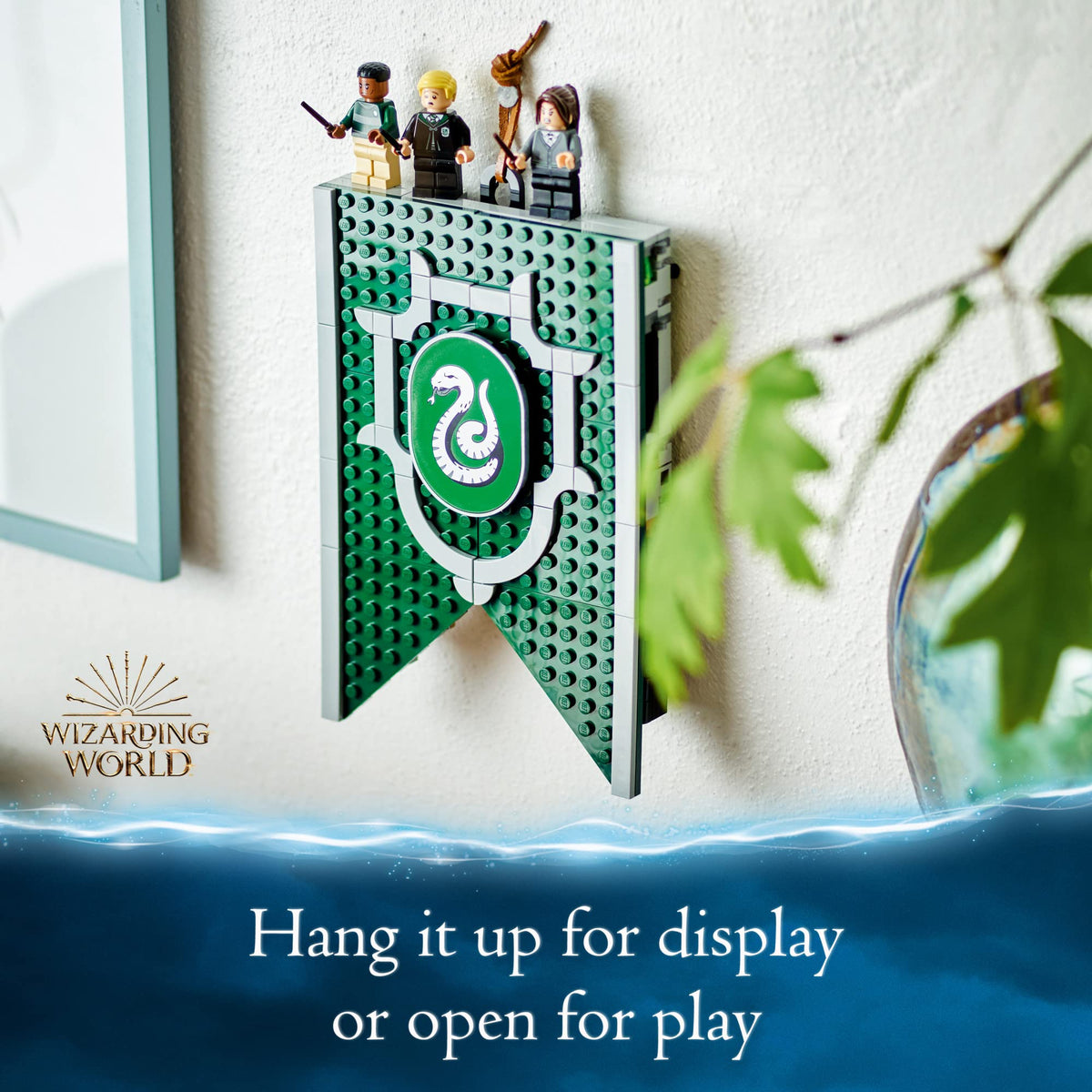 LEGO Slytherin common room playset with sofa lamps and steps for imaginative play