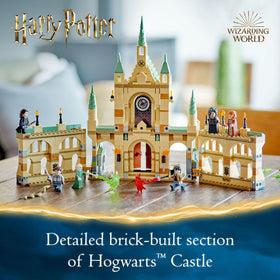 LEGO Harry Potter Voldemort and Harry minifigures with wand spell-casting elements.
