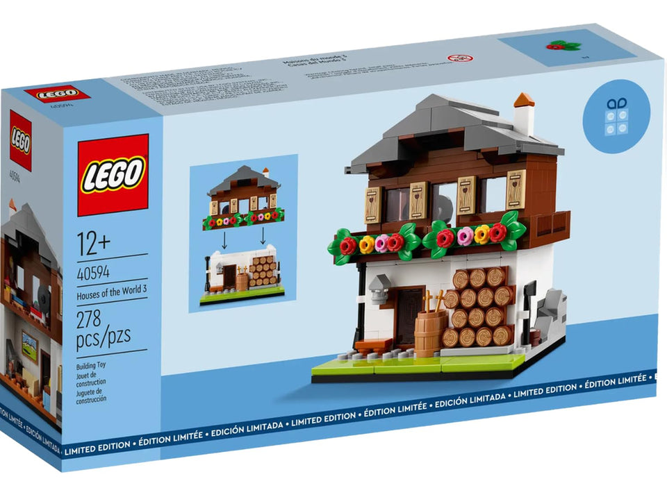 LEGO Houses of the World 3 Swiss front facade with colorful detailing for display.