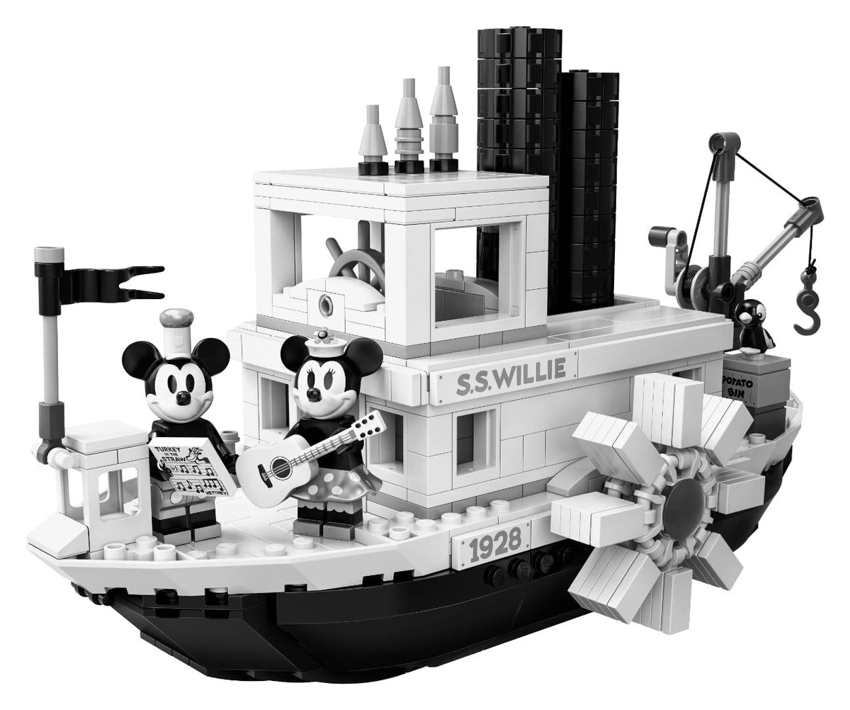 LEGO Ideas 21317 Steamboat Willie crane and life buoy enhance play.