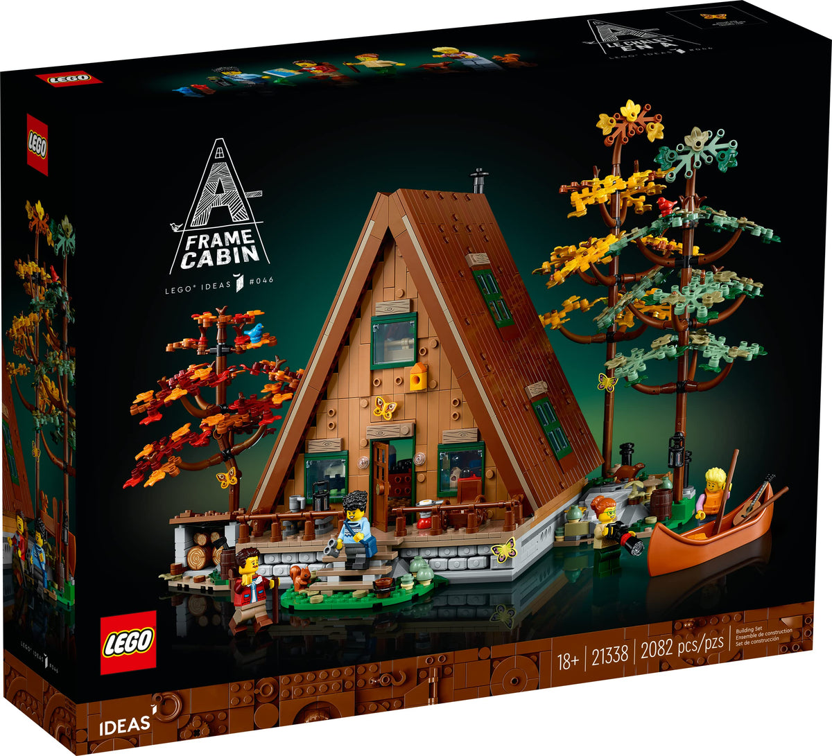 LEGO Ideas A-Frame Cabin display model ideal for shelves or desks.