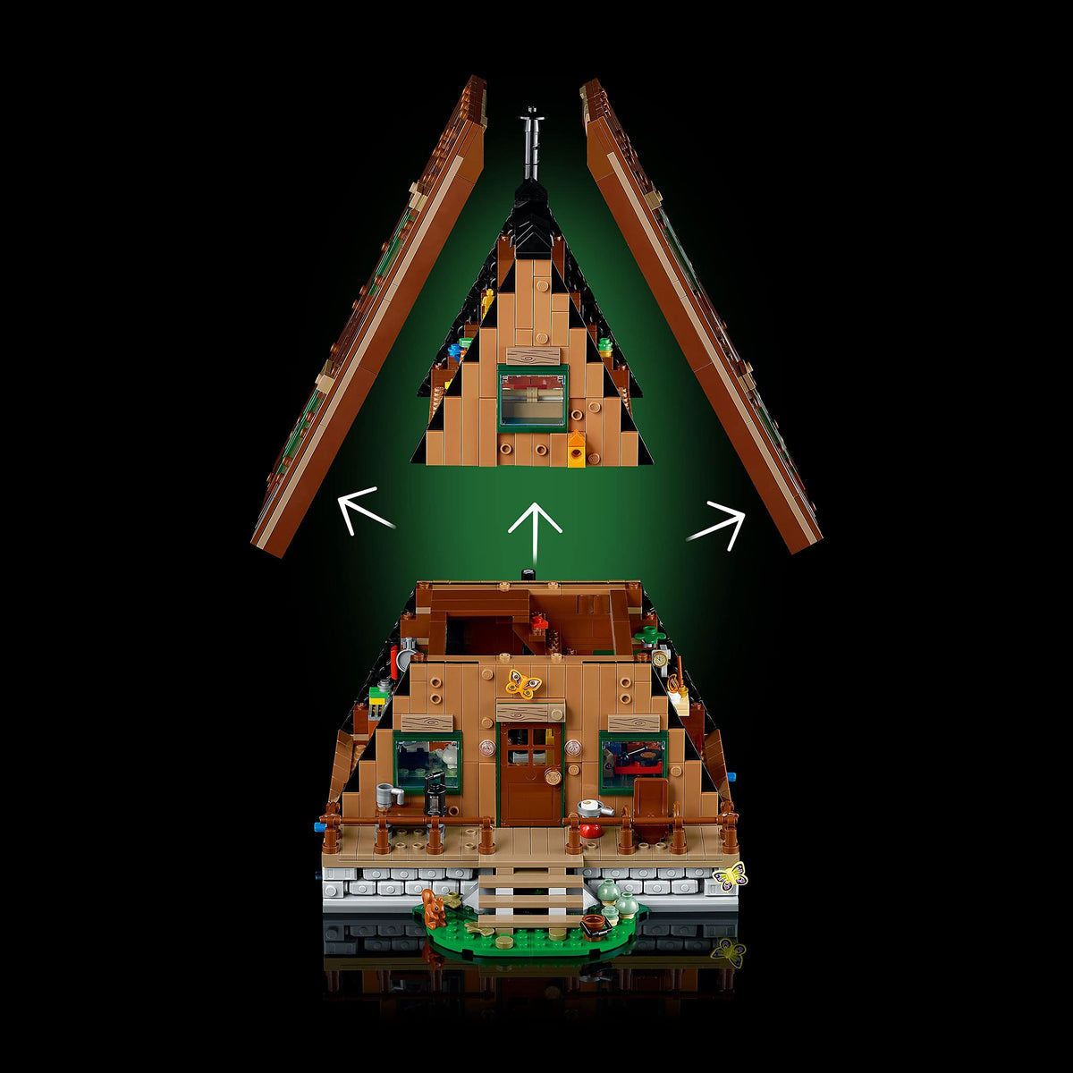 LEGO Ideas A-Frame Cabin interior living area and kitchenette for immersive building.