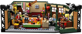 Seven minifigures including Ross, Rachel, Chandler, Monica, Joey, Phoebe, Gunther ready for scenes
