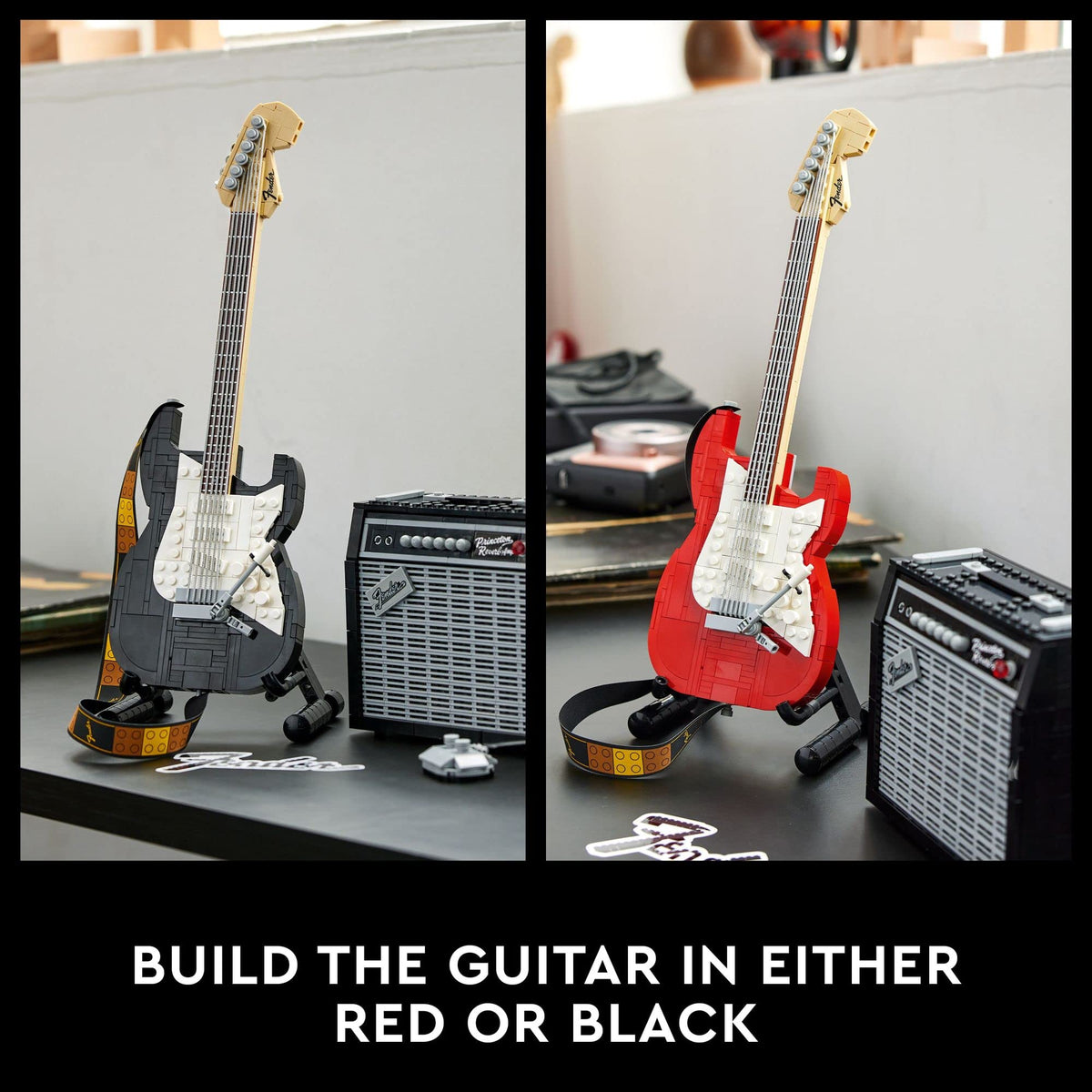 Guitar picks in four colors expand display options and customization.