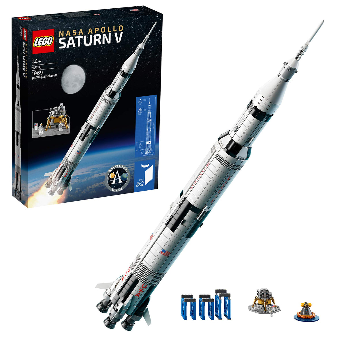 LEGO Ideas NASA Apollo Saturn V base engines detail for authentic texture on display