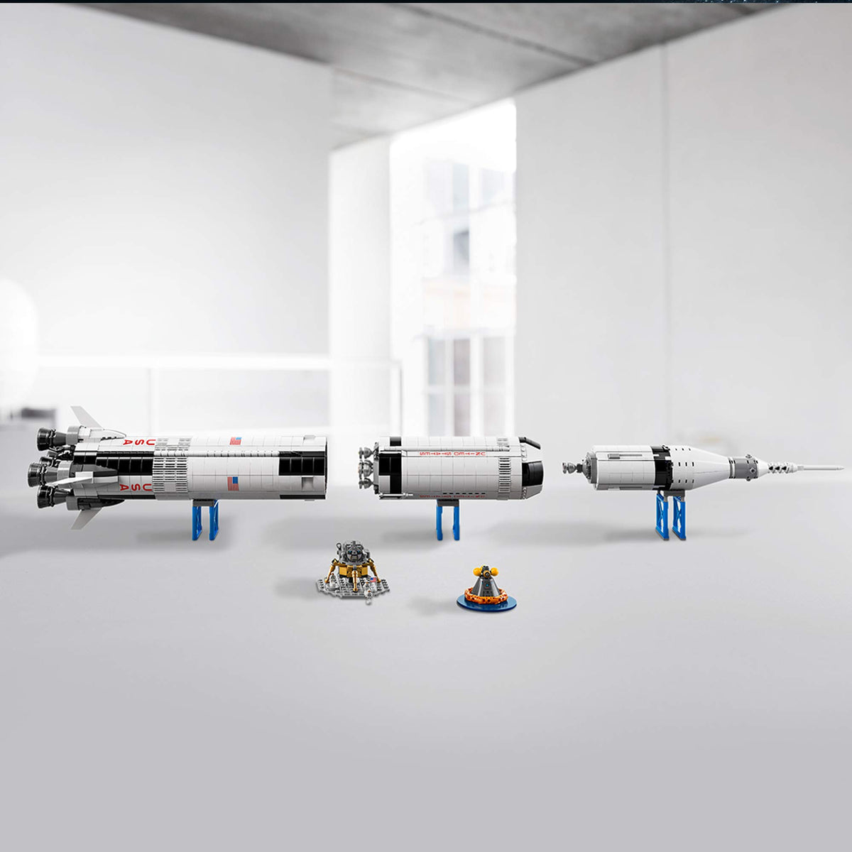 LEGO Ideas NASA Apollo Saturn V printed bricks and pearl grey thrusters add realism
