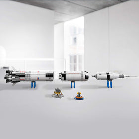 LEGO Ideas NASA Apollo Saturn V printed bricks and pearl grey thrusters add realism