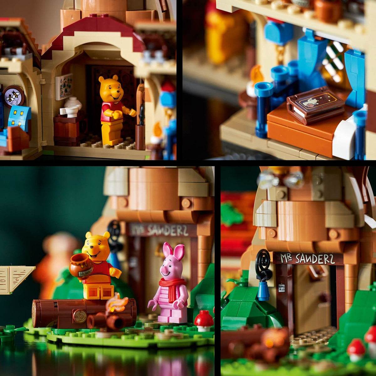 LEGO Ideas Pooh balloon and bees scene, adds playful ambience.
