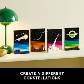 LEGO Ideas Space Age constellations postcard invites creative wall display.