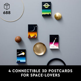 LEGO Ideas Space Age moon base postcard for wall display and imaginative play.