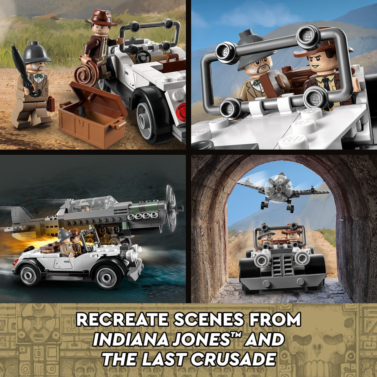 Indiana Jones minifigure with whip from LEGO 77012 for iconic scene reenactment.