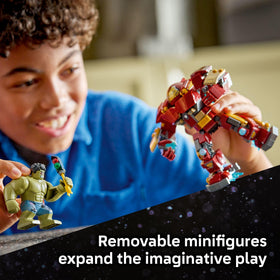 LEGO Iron Man inside Hulkbuster enables epic hero clashes.