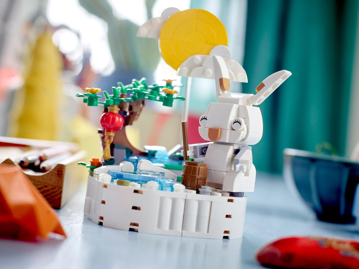 LEGO Jade Rabbit waterfall scene for creative play and festival celebration.