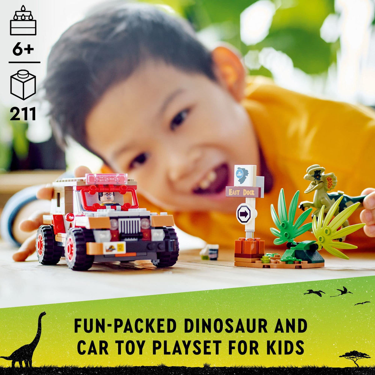 LEGO Jurassic Park Dilophosaurus Ambush East Dock sign for scene recreation.