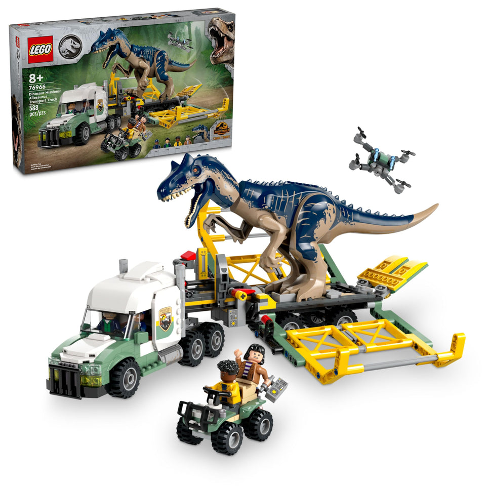 LEGO Jurassic World Allosaurus Transport Truck showcases action-packed play and imaginative storytelling.