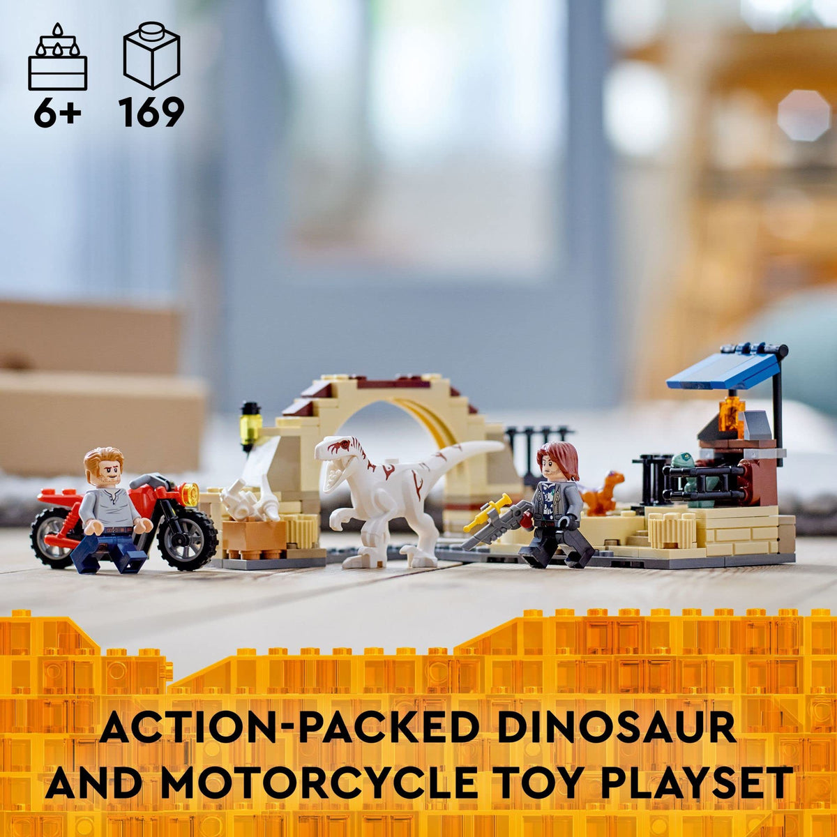 LEGO Jurassic World Owen Grady and Rainn Delacourt minifigures in action-ready poses