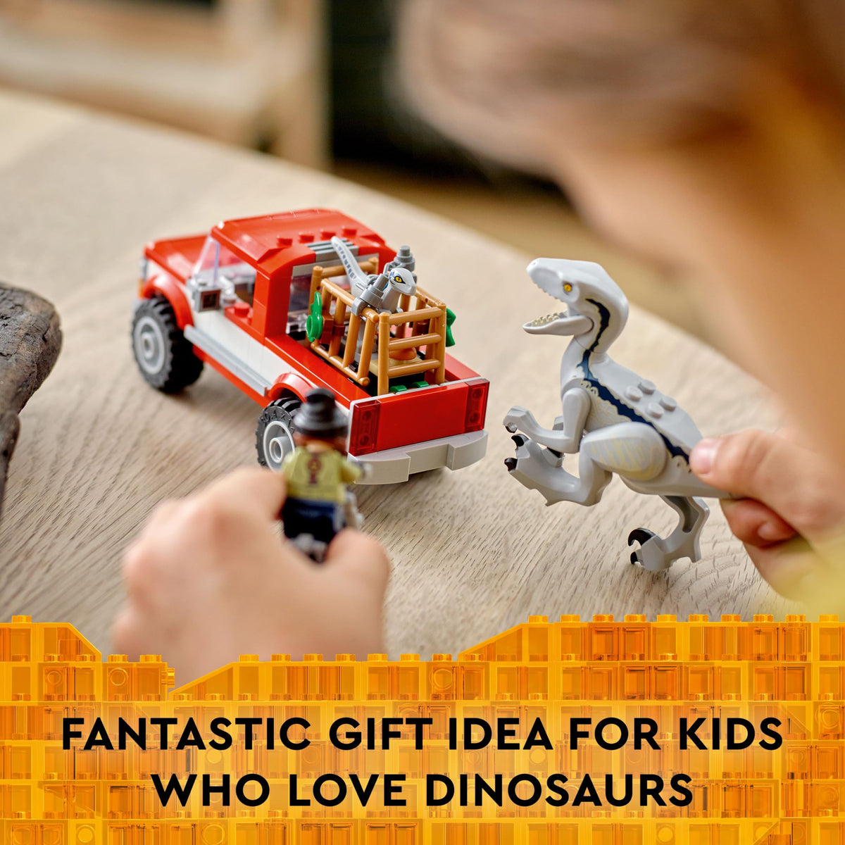 LEGO Jurassic World Beta dinosaur figure for cooperative play.