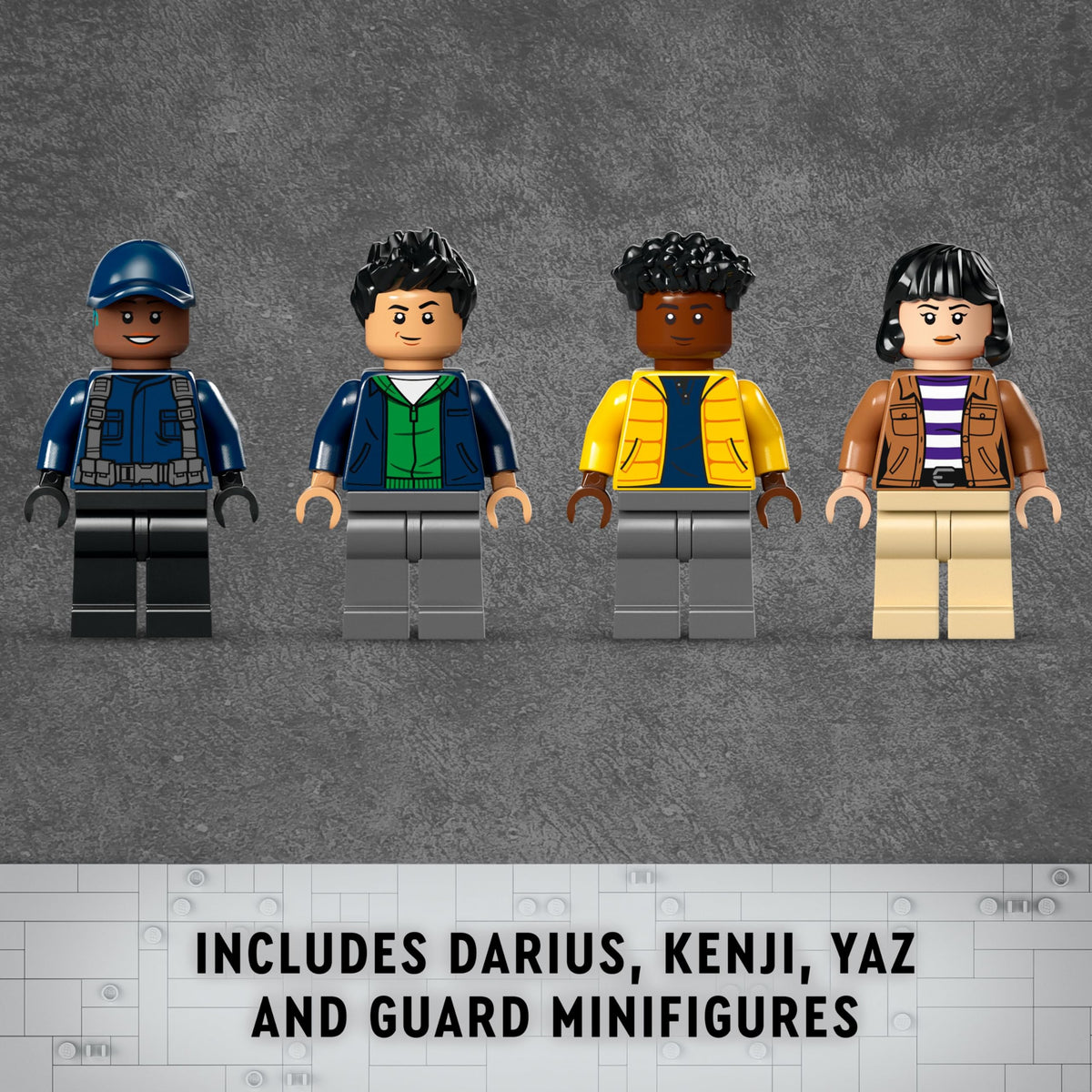 LEGO Jurassic World minifigures Darius Kenji Yaz enhance role-play dynamics.