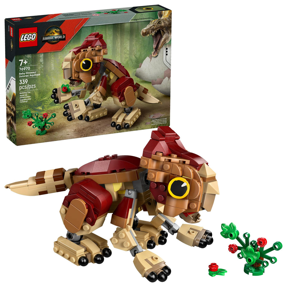 LEGO Jurassic World Dolores Aquilops box and figure inspire imaginative play for curious builders.