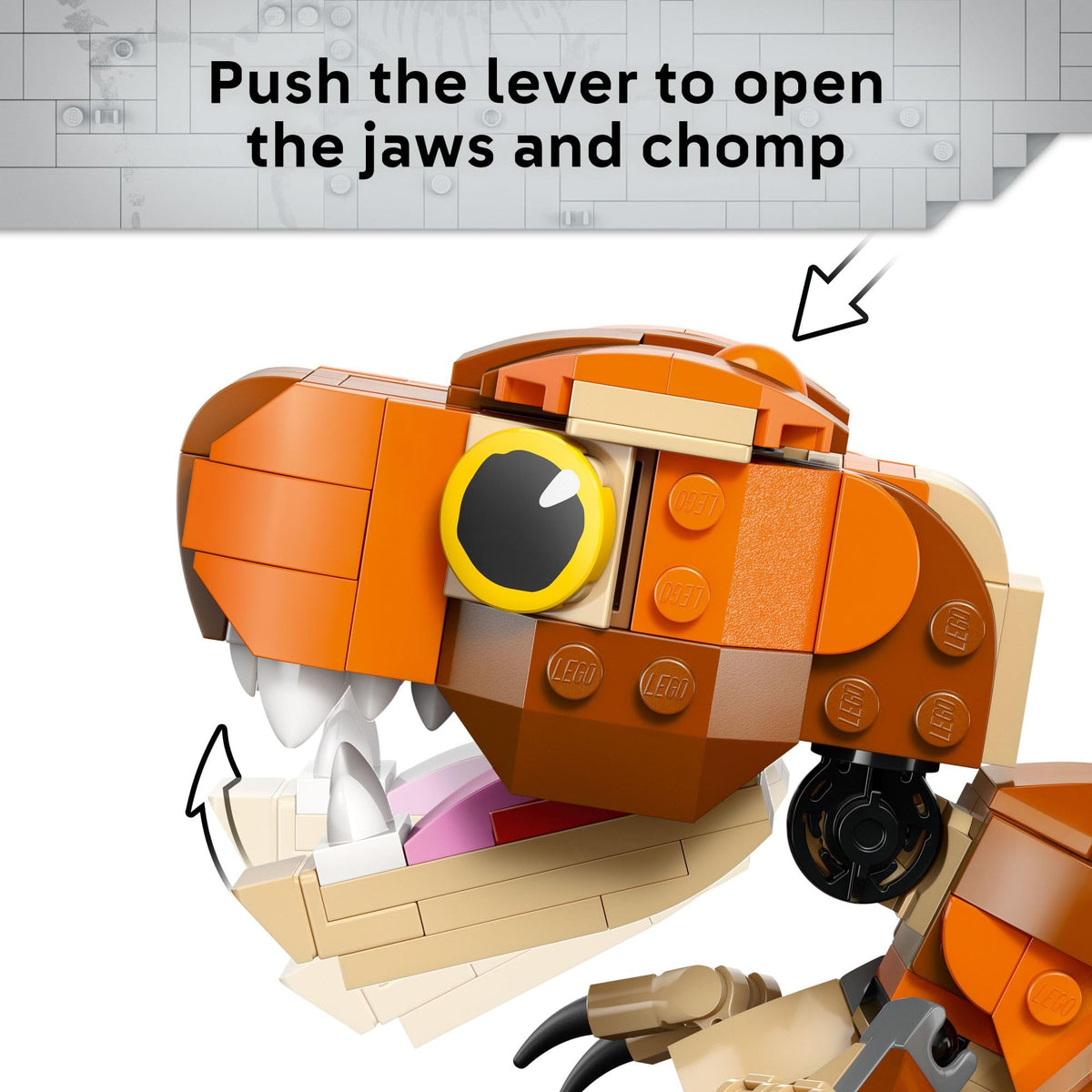LEGO Jurassic World Little Eatie brick built steak for storytelling play.