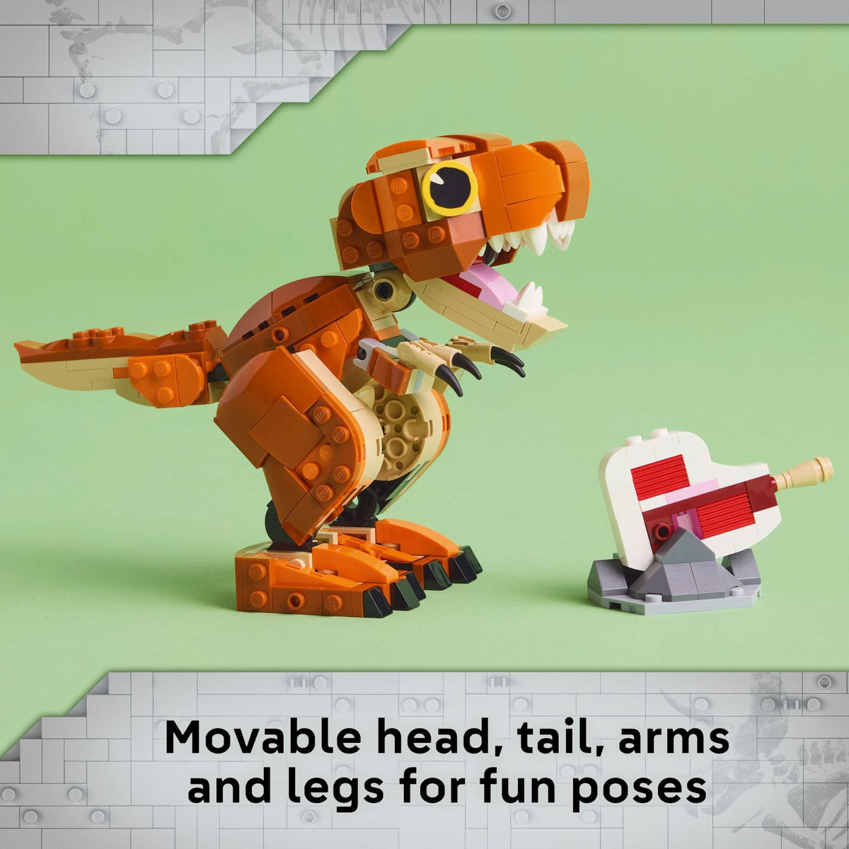LEGO Jurassic World Little Eatie poseable arms and legs for action adventures.