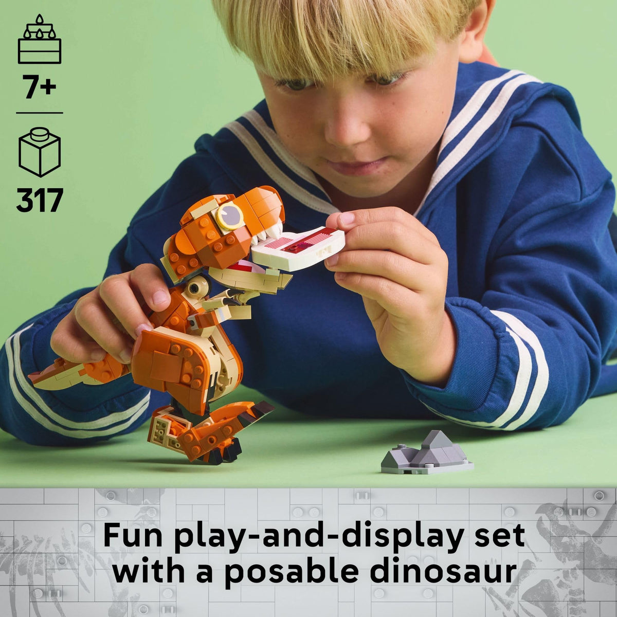 LEGO Jurassic World Little Eatie T rex with movable tail enables varied poses.