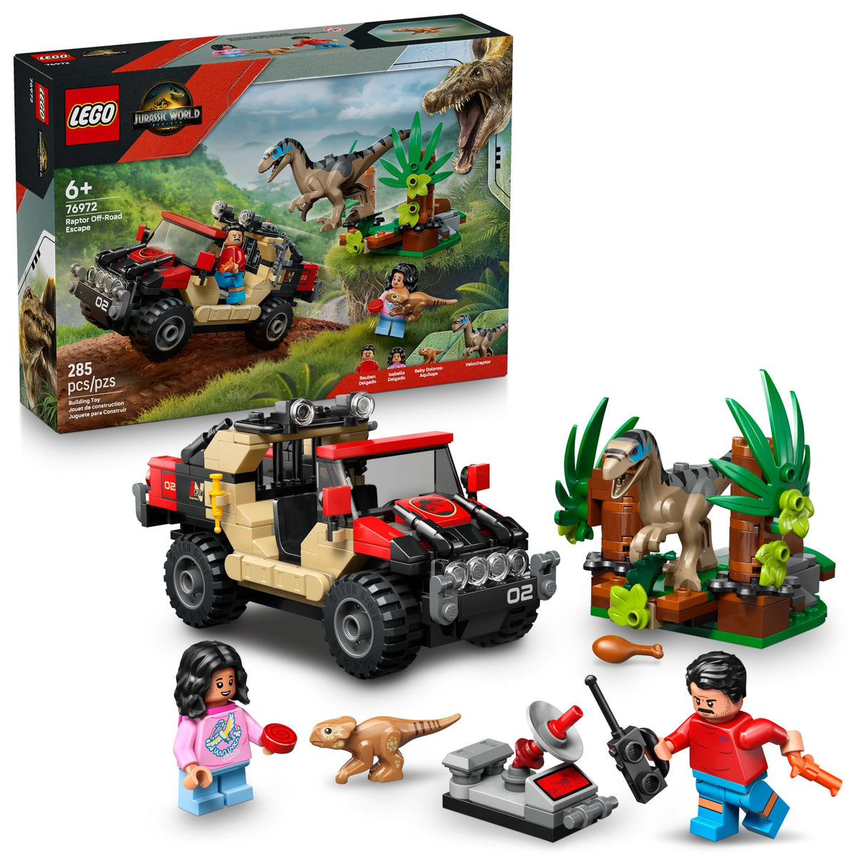 LEGO Jurassic World Raptor Off-Road Escape vehicle in action for imaginative play