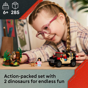 LEGO Jurassic World Velociraptor leaps during a dino-chase playtime