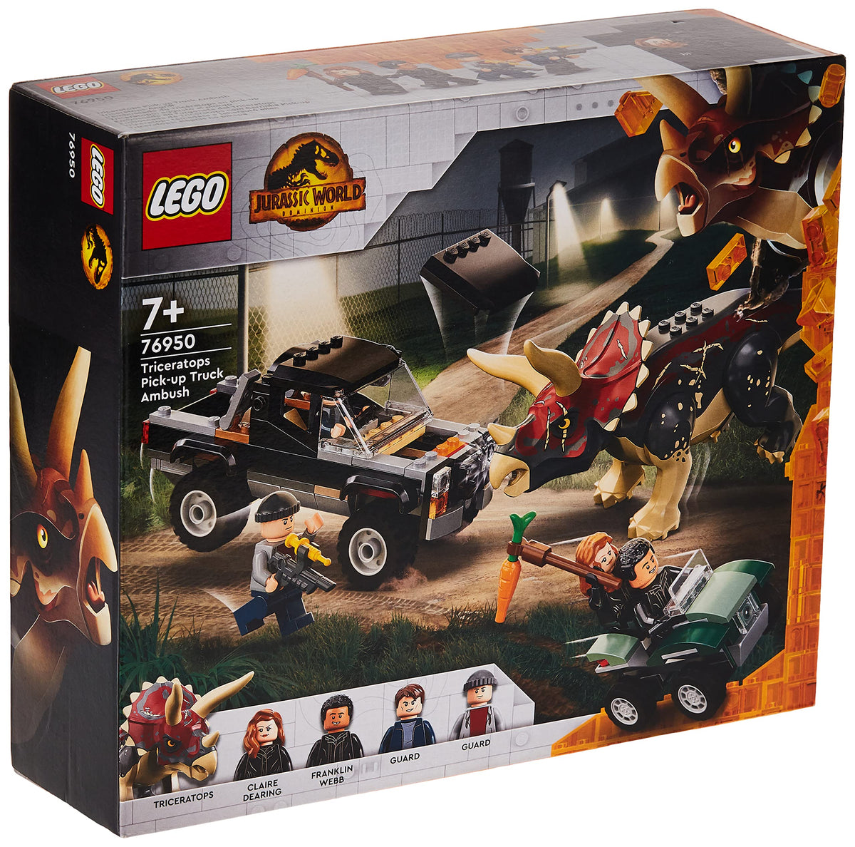 LEGO Jurassic World Triceratops Truck Attack pickup image shows detachable front for dramatic chase scenes.