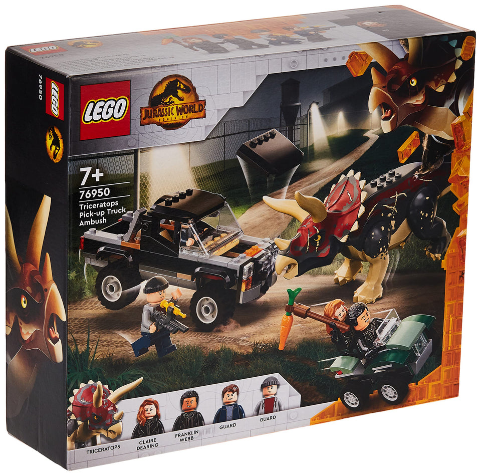 LEGO Jurassic World Triceratops Truck Attack pickup image shows detachable front for dramatic chase scenes.