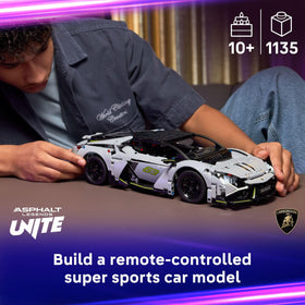 LEGO Lamborghini Revuelto engine detail highlighting intricate mechanical realism.