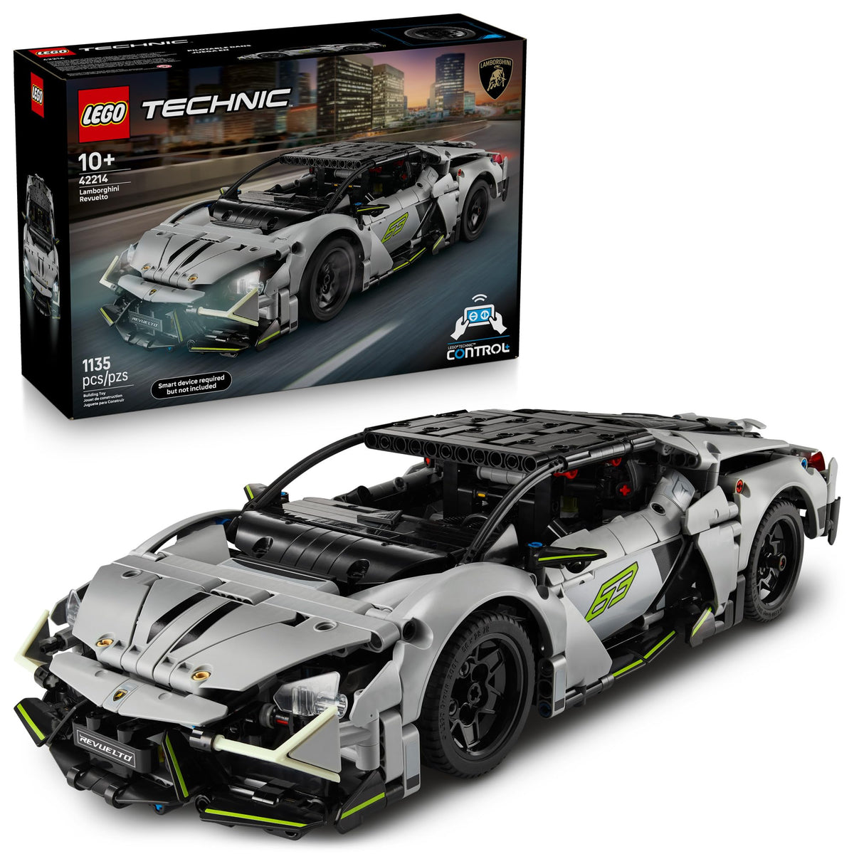 LEGO Lamborghini Revuelto front view for realistic display and build satisfaction.