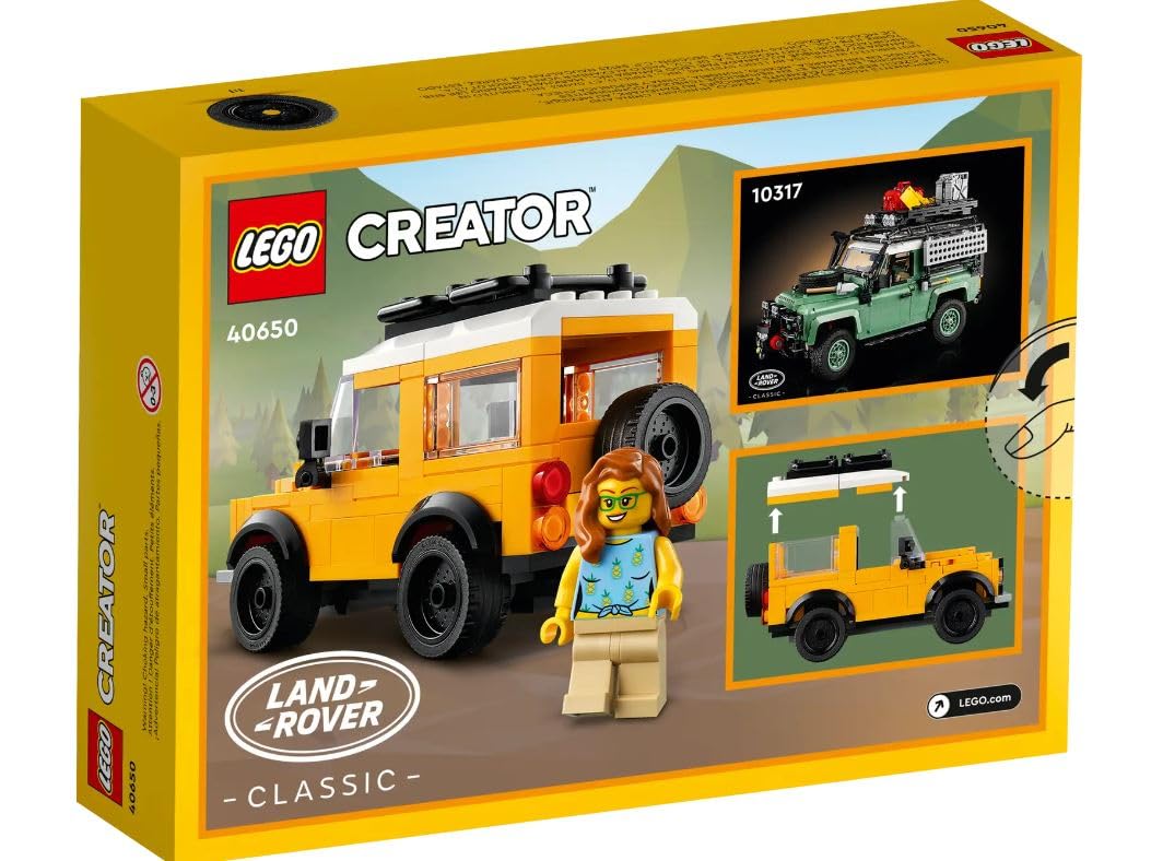 LEGO Land Rover Classic Defender headlights detail, enhances model realism for display.
