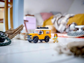 LEGO Land Rover Classic Defender side mirrors detail, precise styling for shelf display.