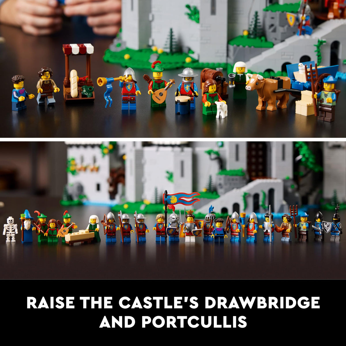 Lego Lion Knights' Castle 10305 drawbridge feature, interactive entry for scenes.