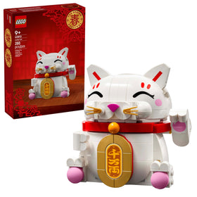 LEGO Lucky Cat waving paw figure for festive decor and play.