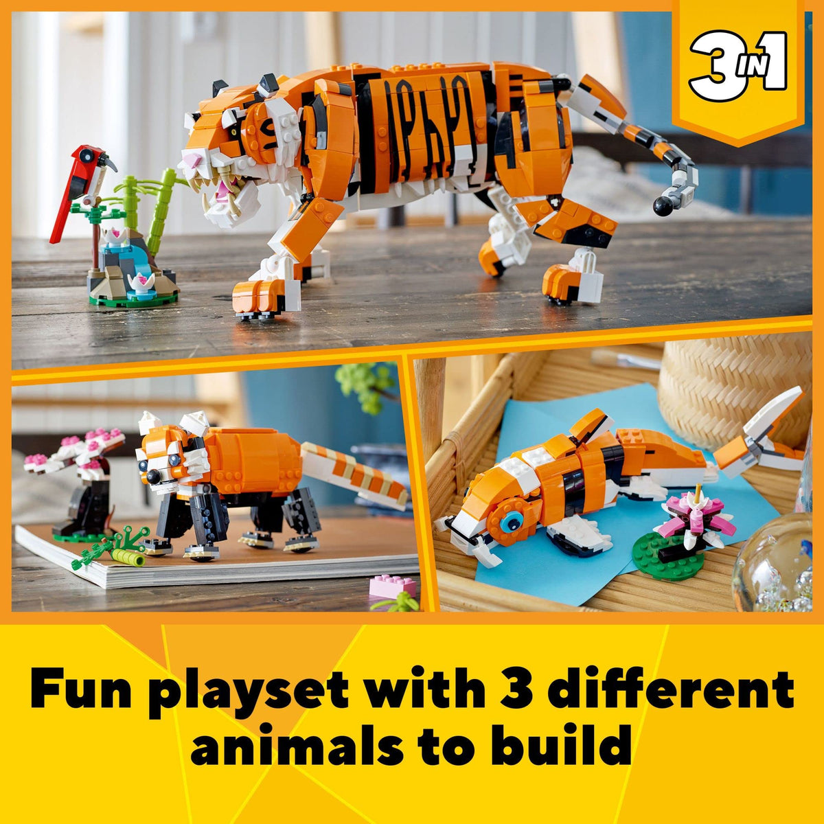 LEGO Majestic Red Panda with bonsai and bamboo for nature builds.