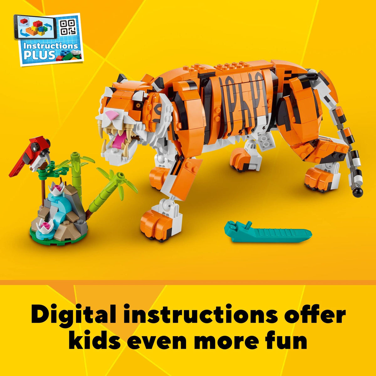 LEGO Majestic Tiger poseable features for dynamic action poses.