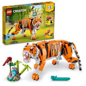 LEGO Majestic Tiger with bird, inspiring imaginative jungle storytelling.