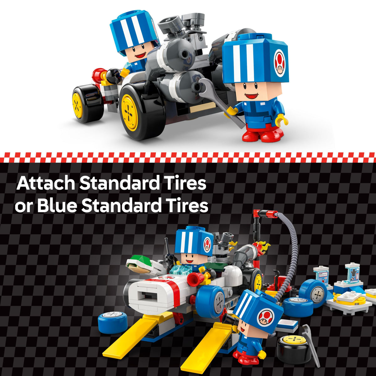 Interactive play with LEGO Mario family figures in compatible sets.