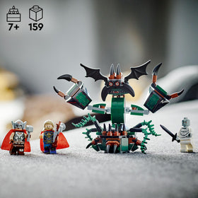 LEGO Marvel Attack on New Asgard Shadow Monster towering over playset