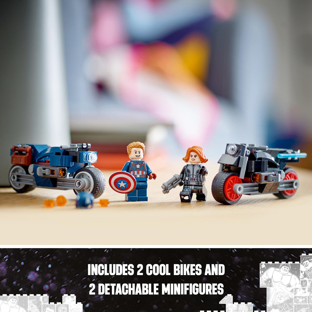 LEGO Marvel motorcycle with side-shooters for action-packed play