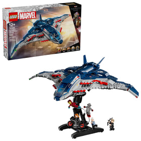 LEGO Marvel Avengers Quinjet opening cockpit for authentic flight play and display.