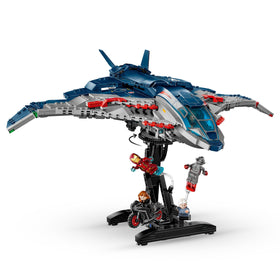 LEGO Marvel Avengers Quinjet rotating display stand enables 360-degree viewing.