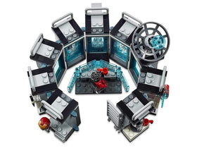 LEGO Marvel Avengers Iron Man Hall of Armor offers Tony Stark head and hair swap options.